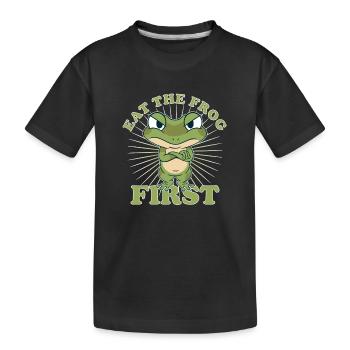 "Eat The Frog First" Comic To Dos zuerst machen - Kinder Premium Bio T-Shirt - Schwarz - Vorne