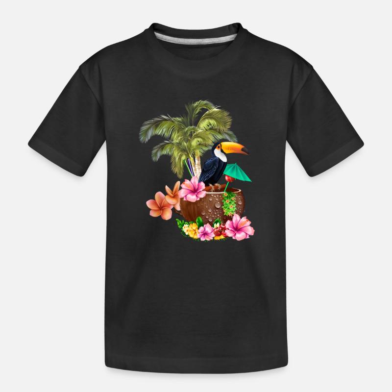 Conception tropicale avec toucans et palmiers. - T-shirt bio Premium Enfant - noir