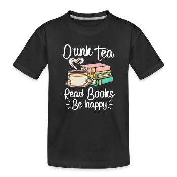 Buch Tee Bücher und Tee - Kinder Premium Bio T-Shirt - Schwarz - Vorne