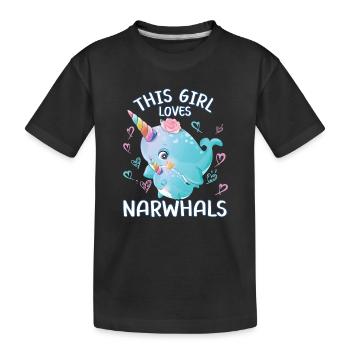 Dieses Maedchen Liebt Narwale - Kinder Premium Bio T-Shirt - Schwarz - Vorne