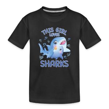 Dieses Maedchen Liebt Haie - Kinder Premium Bio T-Shirt - Schwarz - Vorne