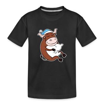 Ox with pillow and sleeping cap - Kids' Premium Organic T-Shirt - black - Front