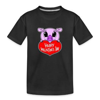 Valentine's Day Heart Pig - Kids' Premium Organic T-Shirt - black - Front