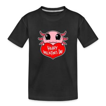 Valentine's Day Heart Axolotl - Kids' Premium Organic T-Shirt - black - Front