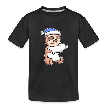 Sloth with pillow and sleeping cap - Kids' Premium Organic T-Shirt - black - Front