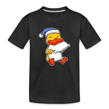 Duck with pillow and sleeping cap - Kids' Premium Organic T-Shirt - black - Front