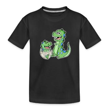 Dinosaur with baby dinosaur - Kids' Premium Organic T-Shirt - black - Front