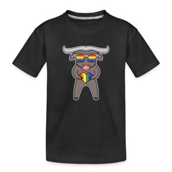 Rainbow - Ox with glasses and heart - Kids' Premium Organic T-Shirt - black - Front