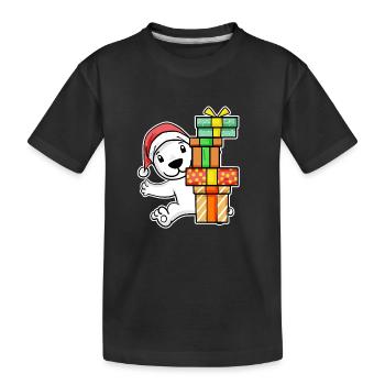 Eisbär mit Weihnachtsmütze und Weihnachtsgeschenk - Kinder Premium Bio T-Shirt - Schwarz - Vorne