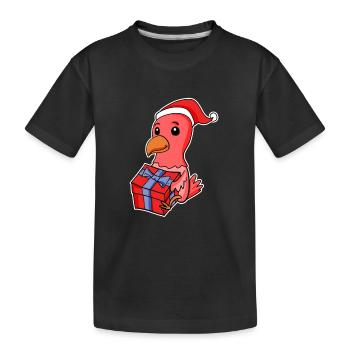 Huhn mit Weihnachtsmütze und Weihnachtsgeschenk - Kinder Premium Bio T-Shirt - Schwarz - Vorne