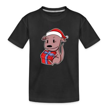 Känguru mit Weihnachtsmütze und Weihnachtsgeschenk - Kinder Premium Bio T-Shirt - Schwarz - Vorne