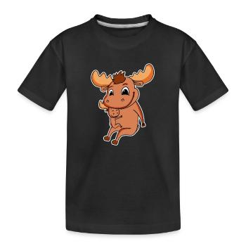 Moose Family - Moose with Baby - Kids' Premium Organic T-Shirt - black - Front