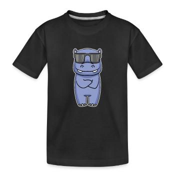 Nilpferd mit Brille - Kinder Premium Bio T-Shirt - Schwarz - Vorne