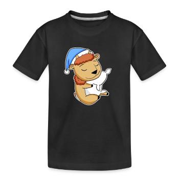 Bison avec oreiller et bonnet somnolent - T-shirt bio Premium Enfant - noir - Devant