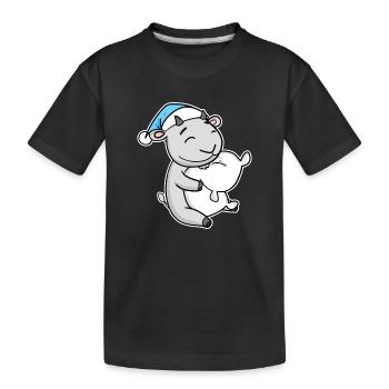Goat with pillow and sleepy cap - Kids' Premium Organic T-Shirt - black - Front