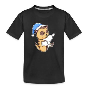 Meerkat with pillow and sleepy cap - Kids' Premium Organic T-Shirt - black - Front