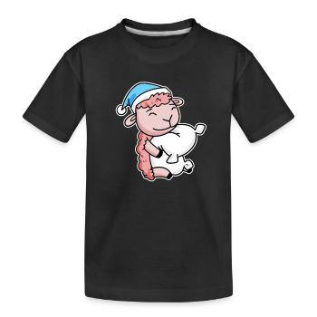 Sheep with pillow and sleepy cap - Kids' Premium Organic T-Shirt - black - Front