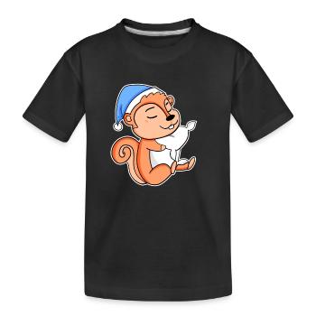 Squirrel with pillow and sleepy cap - Kids' Premium Organic T-Shirt - black - Front