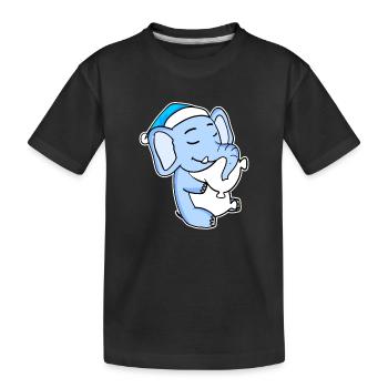 Elephant with pillow and sleepy cap - Kids' Premium Organic T-Shirt - black - Front