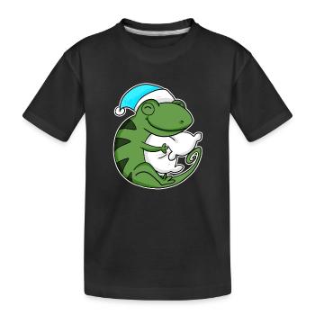 Cameleon with pillow and sleepy cap - Kids' Premium Organic T-Shirt - black - Front