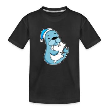 Seelöwe mit Kissen und Schlafmütze - Kinder Premium Bio T-Shirt - Schwarz - Vorne