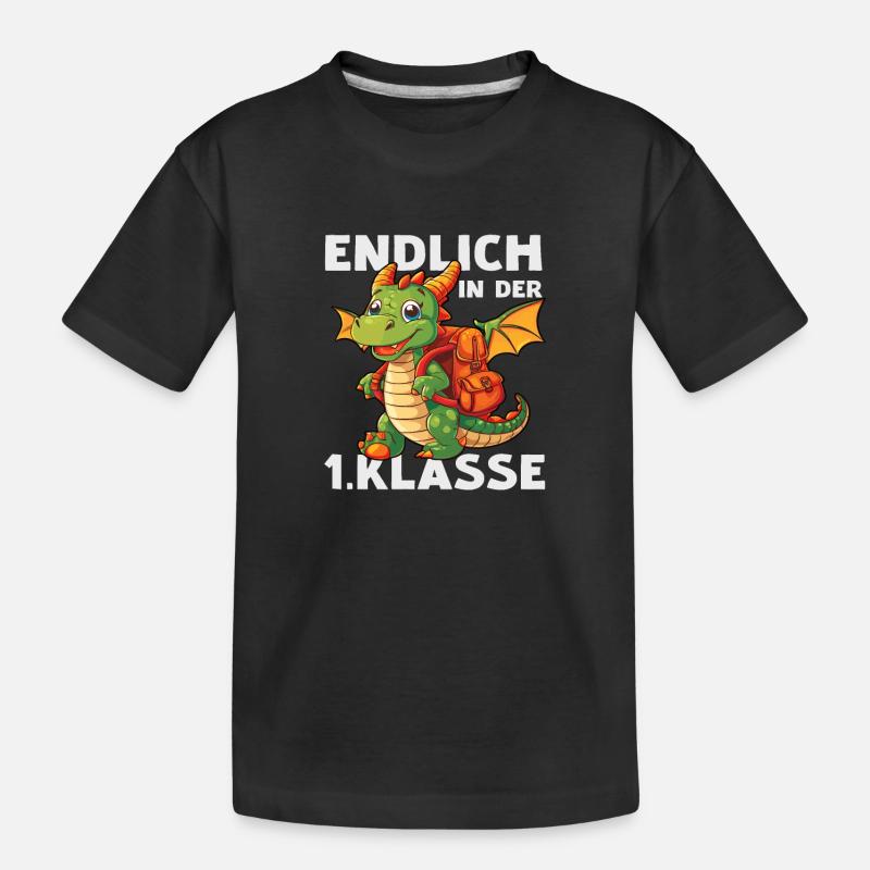 Drache 1 Klasse Einschulung Schule Drachen Spruch - Kinder Premium Bio T-Shirt - Schwarz