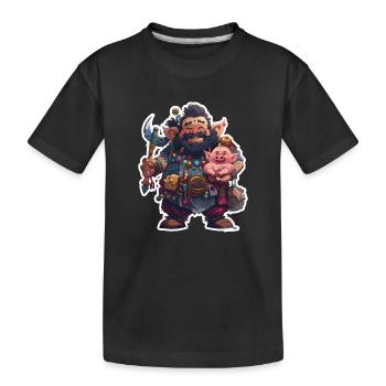 Guerrier nain sympathique avec cochon domestique - T-shirt bio Premium Enfant - noir - Devant
