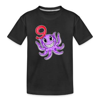 Motif 9e anniversaire Octopus - Neuf ans - T-shirt bio Premium Enfant - noir - Devant