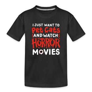 Horrorfilm und Katze - Kinder Premium Bio T-Shirt - Schwarz - Vorne