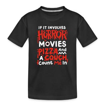 Horrorfilme und Pizza - Kinder Premium Bio T-Shirt - Schwarz - Vorne
