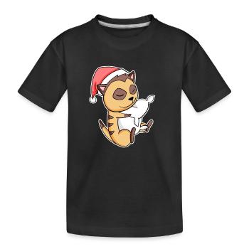 Meerkat Cute Tired Sleeping In Christmas - Kids' Premium Organic T-Shirt - black - Front