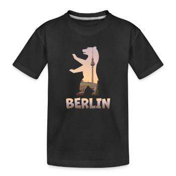 Berlin Bär gefüllt mit Skyline Fernsehturm - Kinder Premium Bio T-Shirt - Schwarz - Vorne