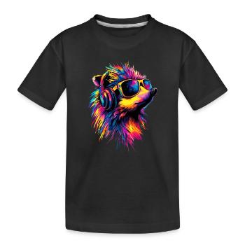 Igel Popart Kopfhörer Sonnenbrille Bunt Süßer Igel - Kinder Premium Bio T-Shirt - Schwarz - Vorne