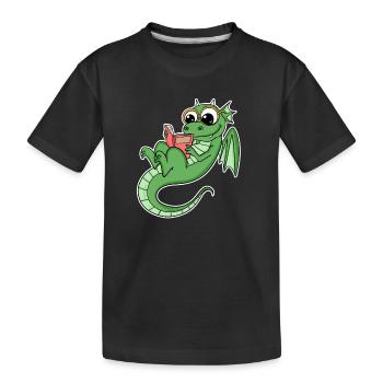 Drache Bücher Buch Lesen - Kinder Premium Bio T-Shirt - Schwarz - Vorne