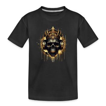 Goldener Gaming Totenkopf mit Krone und Headset - Kinder Premium Bio T-Shirt - Schwarz - Vorne