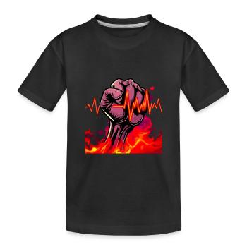 Starke Faust mit feurigen Herzschlag - Kinder Premium Bio T-Shirt - Schwarz - Vorne