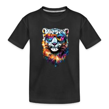 Schneeleopard Panther Raubkatze Großkatze Leopard - Kinder Premium Bio T-Shirt - Schwarz - Vorne