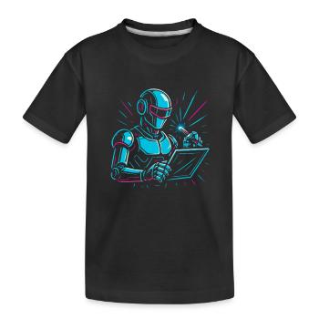 Roboter mit Laptop & Stift - Kinder Premium Bio T-Shirt - Schwarz - Vorne