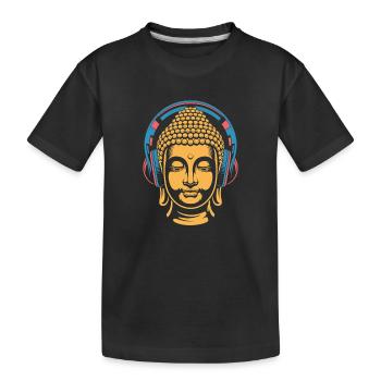 Buddha with Headphones Mindfulness Music Boho Zen - Kids' Premium Organic T-Shirt - black - Front