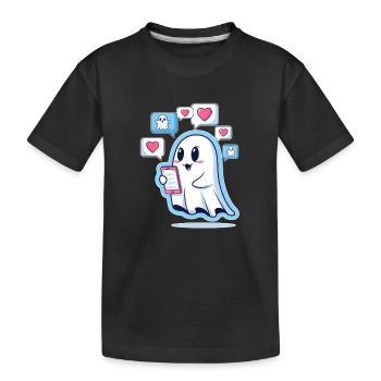 Cute ghost with smartphone - Kids' Premium Organic T-Shirt - black - Front