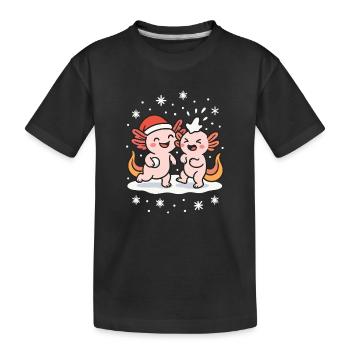 Axolotl Snowball Fight Winter - Kids' Premium Organic T-Shirt - black - Front