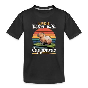 Funny aesthetic Kawaii Capybara - Kids' Premium Organic T-Shirt - black - Front
