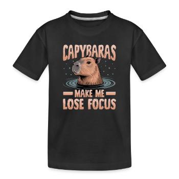 Funny aesthetic Kawaii Capybara - Kids' Premium Organic T-Shirt - black - Front