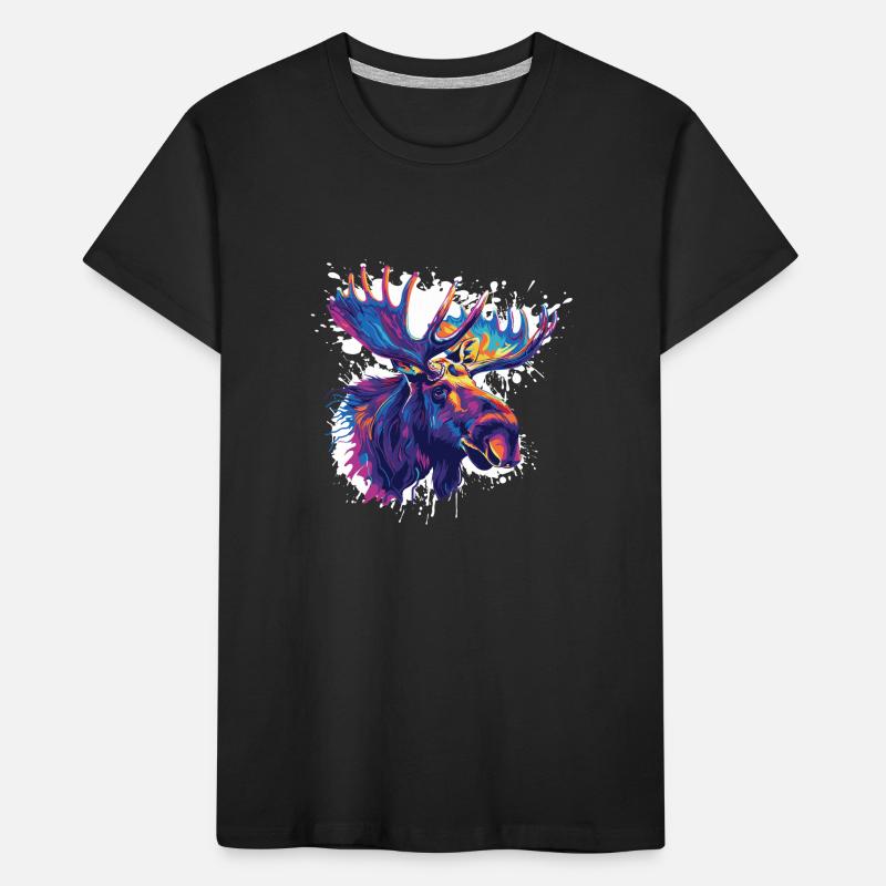 Bunter Elch Kopf Farbexplosion Kinder Premium Bio T-Shirt