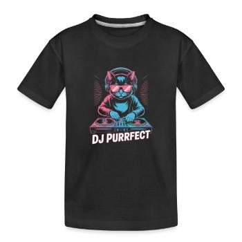 DJ Purrfect Katze Mit Kopfhörer Am Plattenteller - Kinder Premium Bio T-Shirt - Schwarz - Vorne