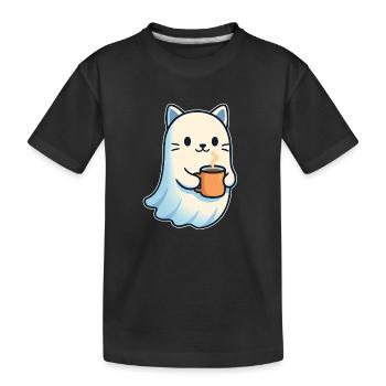 Kaffeegeist Katze mit Becher - Kinder Premium Bio T-Shirt - Schwarz - Vorne