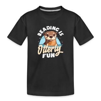 Seeotter Cartoon Lesen - Kinder Premium Bio T-Shirt - Schwarz - Vorne