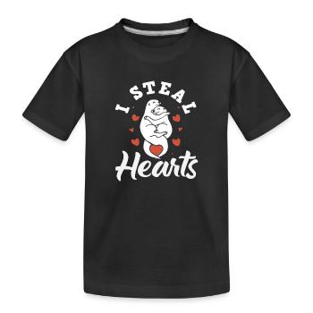 Sea Otter Cartoon Hearts - Kids' Premium Organic T-Shirt - black - Front