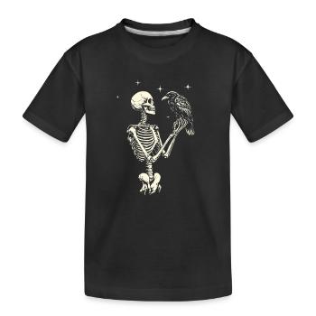 Skelett mit Rabe - Kinder Premium Bio T-Shirt - Schwarz - Vorne