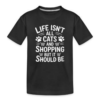 Shopping Saying Cats Funny Shopping Gift - Kids' Premium Organic T-Shirt - black - Front